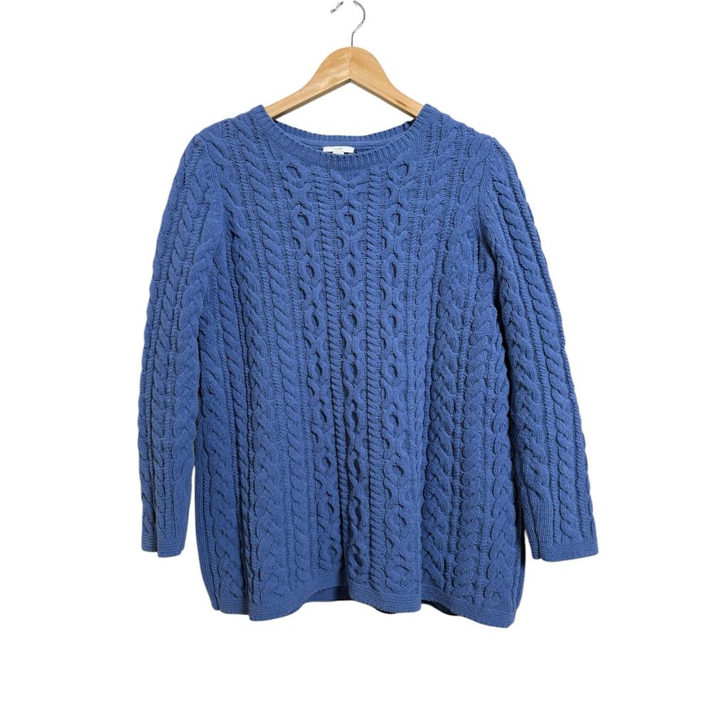 J. Jill Women's Casual Crewneck Cableknit Blue Sweater Size Petite Small